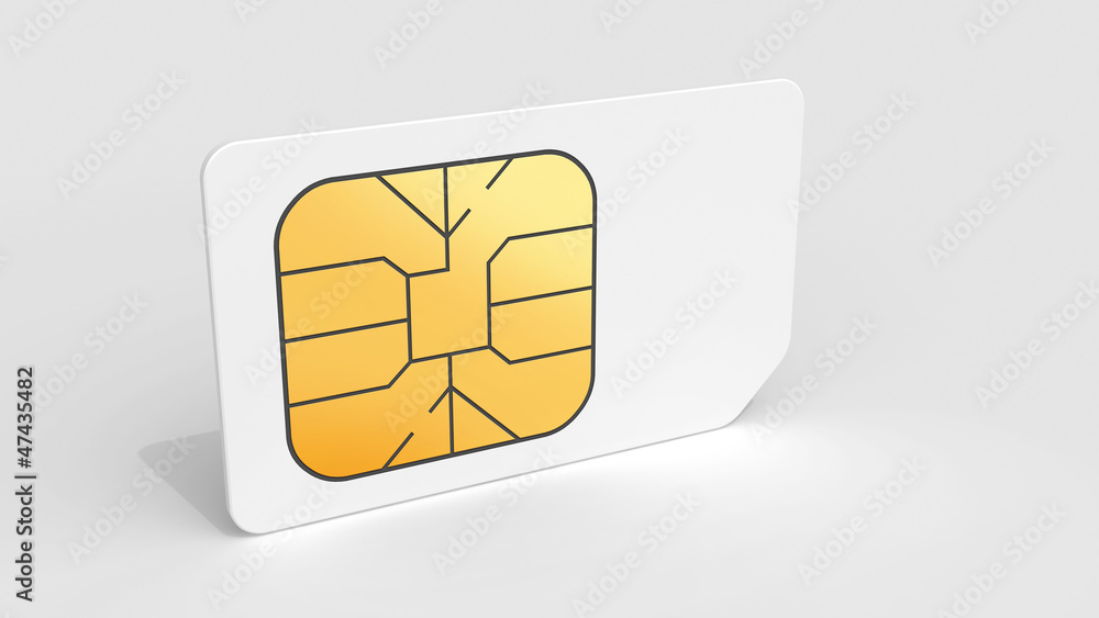 White Sim card on light gray background White Sim card on light gray background