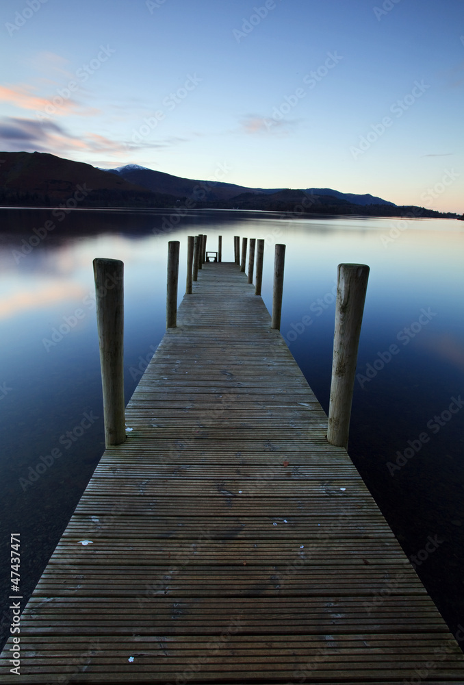Evening Light on Ashness Pier.  The pier is a landing stage on the banks of Derwentwater, Cumbria in the English Lake District national park.