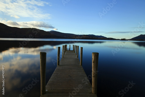 Evening Light on Ashness Pier. The pier is a landing stage on the banks of Derwentwater, Cumbria in the English Lake District national park.