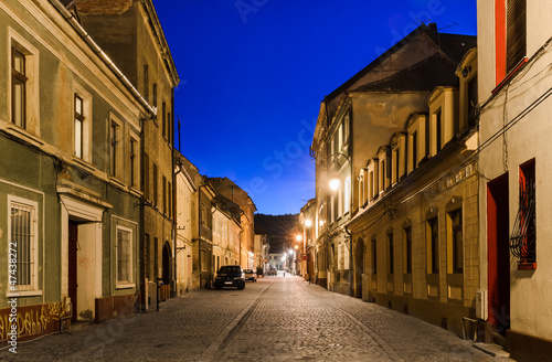 Brasov medieval street, night view. Romania © ecstk22