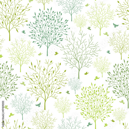 Vector spring trees seamless pattern background with floral