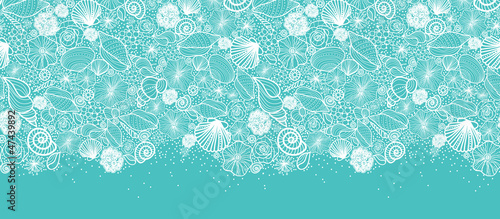 Vector blue seashells line art horizontal seamless pattern