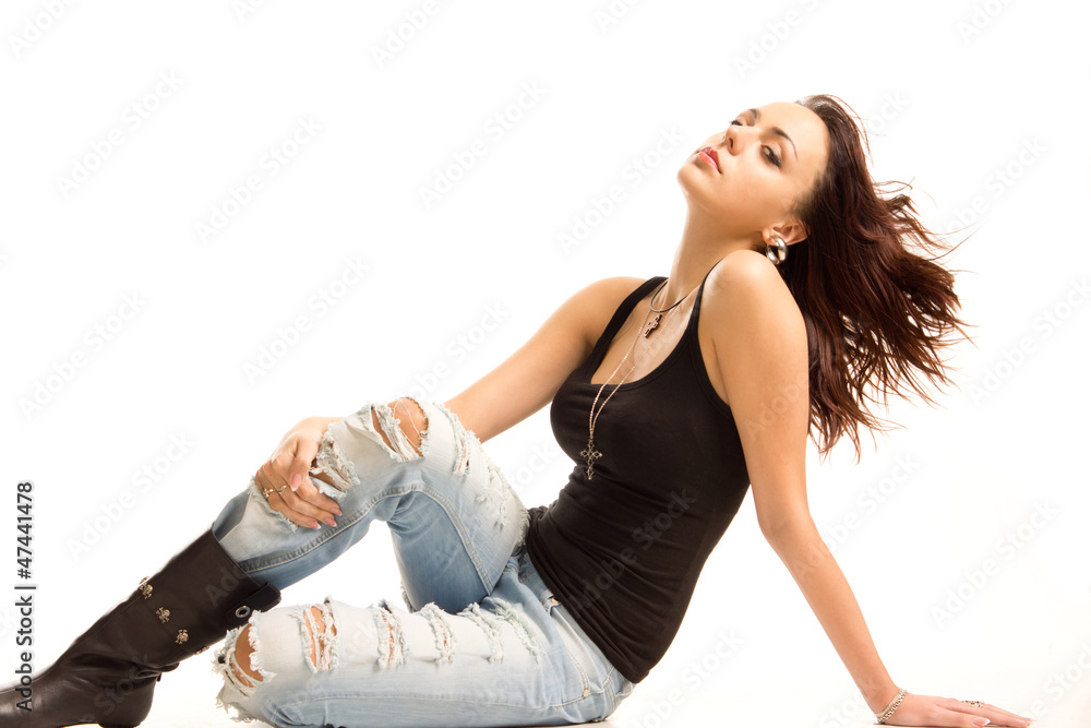 Carefree teenager flicking her hair