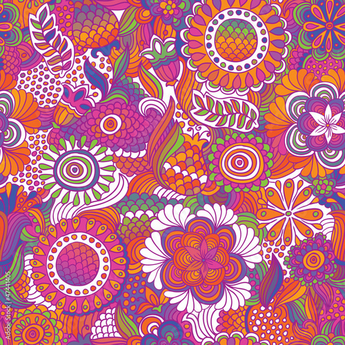 Vintage seamless flower doodle pattern
