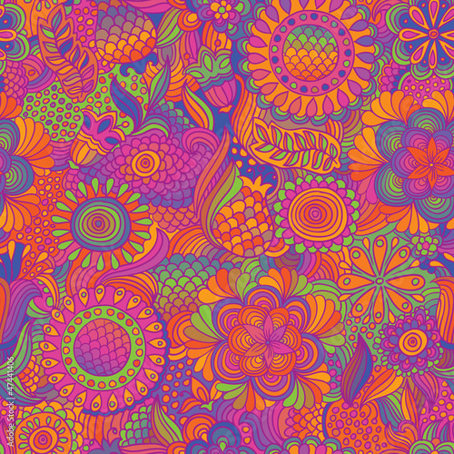 Vintage seamless flower doodle pattern