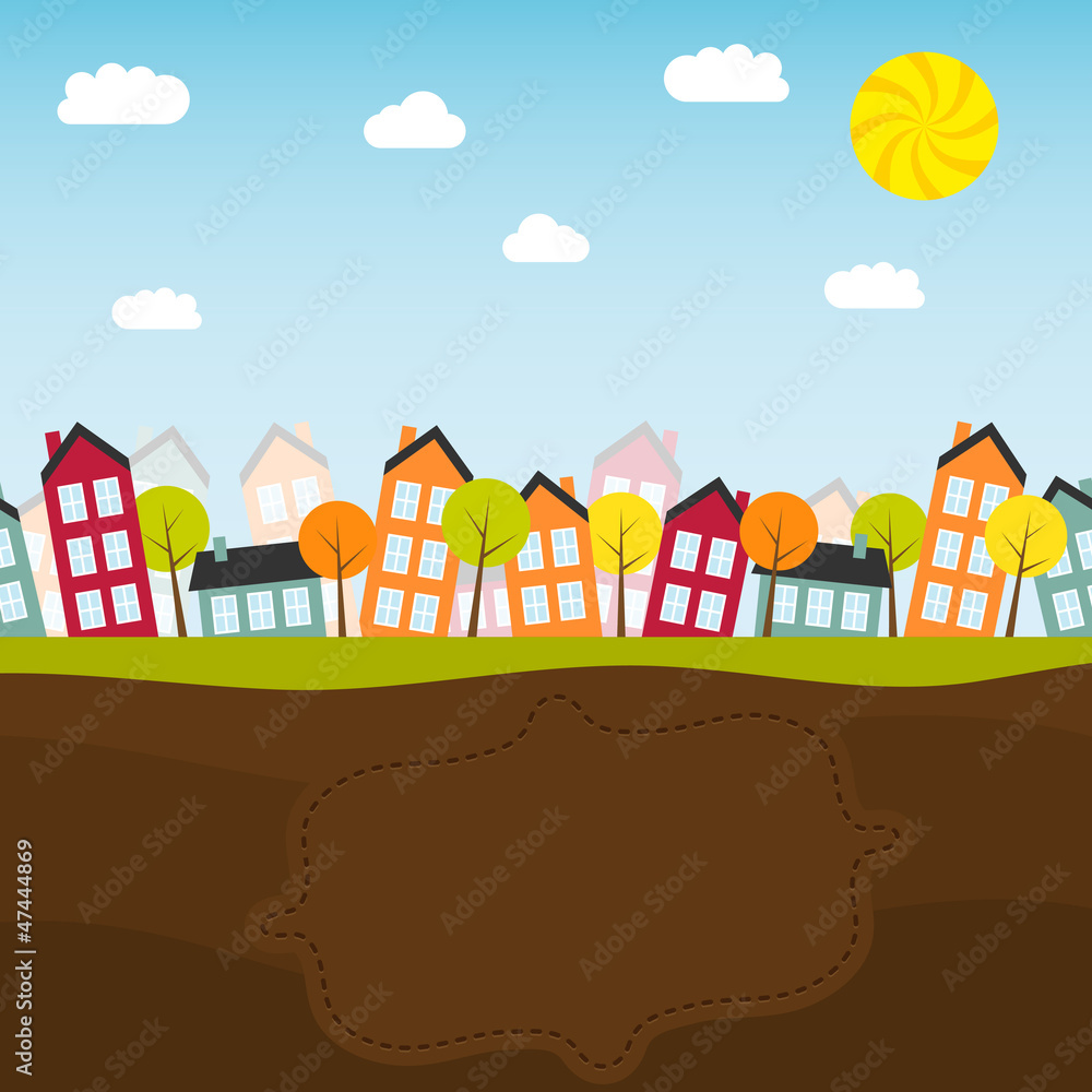 Fototapeta premium Banner with small town. Vector illustration.