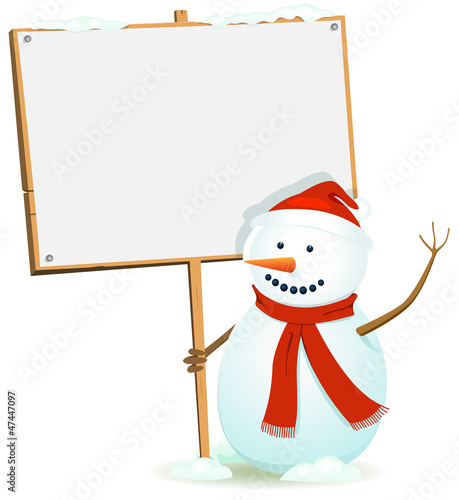 Santa Snowman Holding WOod Sign