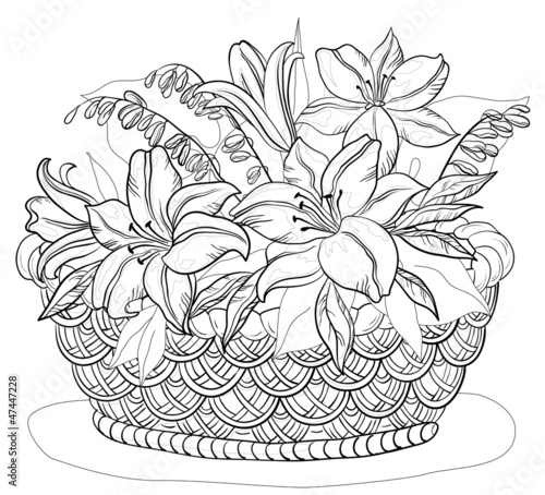 Fototapeta Naklejka Na Ścianę i Meble -  Basket with flowers, contours