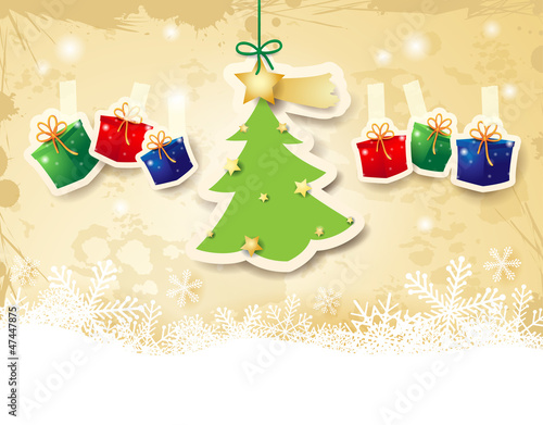 Christmas background with tree and snow