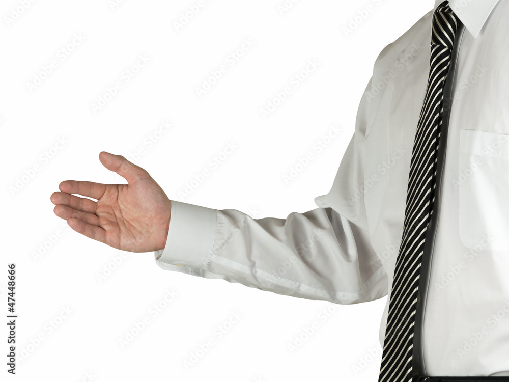 Shaking hands a business man with an open hand white background Shaking hands a business man with an open hand white background