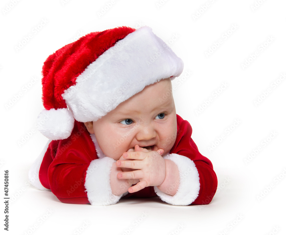 Seven-month-old baby in Santa Claus outfit Seven-month-old baby in Santa Claus outfit