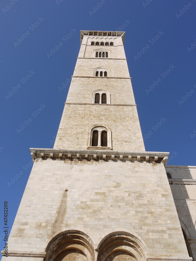 The campanile of the cathedral of Trani in Apulia in Italy
