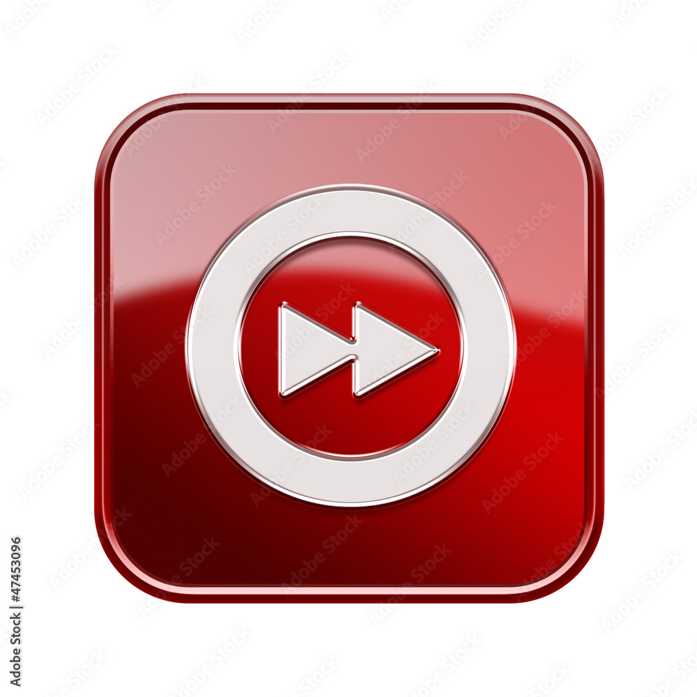 Forward icon glossy red, isolated on white background Forward icon glossy red, isolated on white background