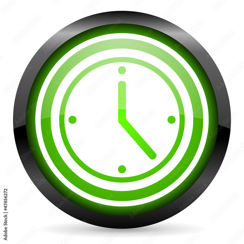 clock green glossy icon on white background clock green glossy icon on white background
