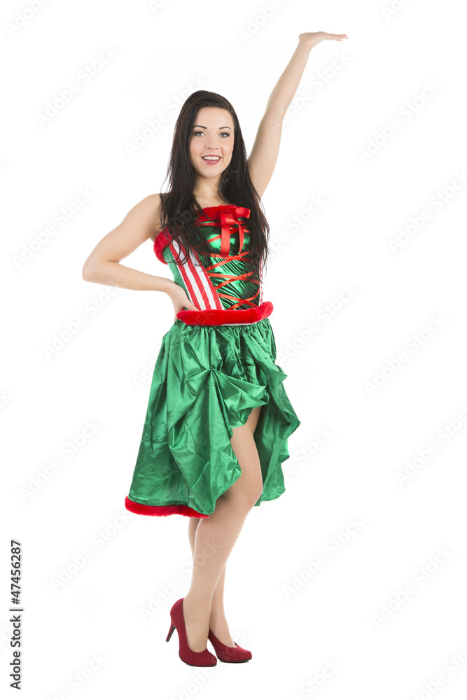 junge sexy brünette Frau im Weihnachtskostüm freigestellt junge sexy brünette Frau im Weihnachtskostüm freigestellt