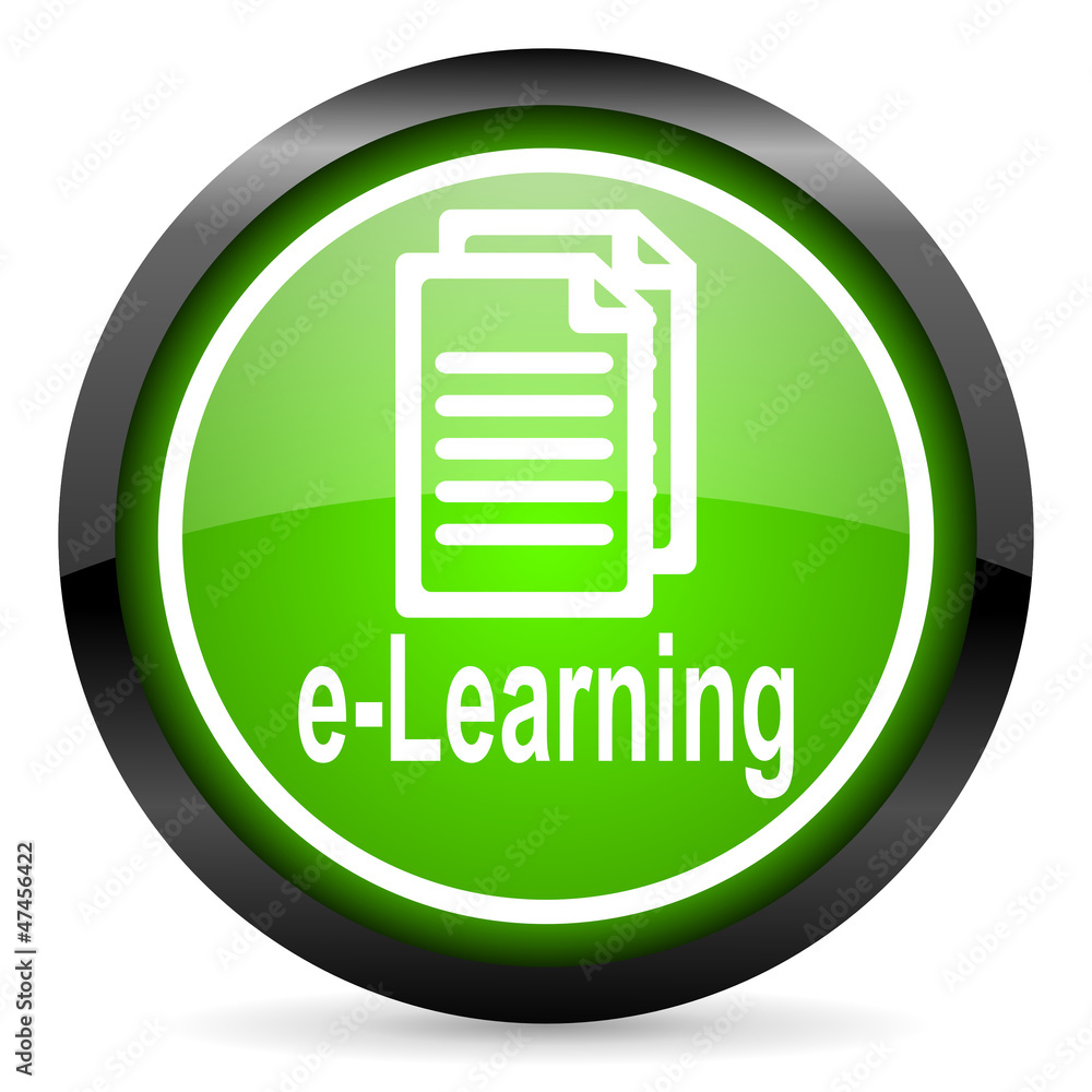 e-learning green glossy icon on white background e-learning green glossy icon on white background