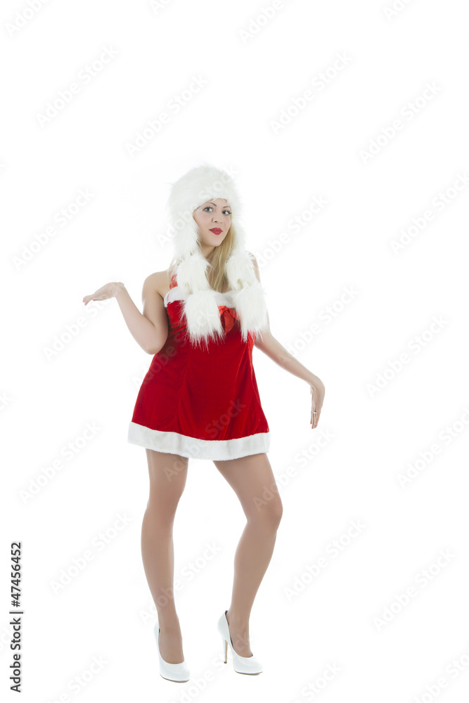 junge sexy blone Frau im Weihnachtskostüm freigestellt junge sexy blone Frau im Weihnachtskostüm freigestellt