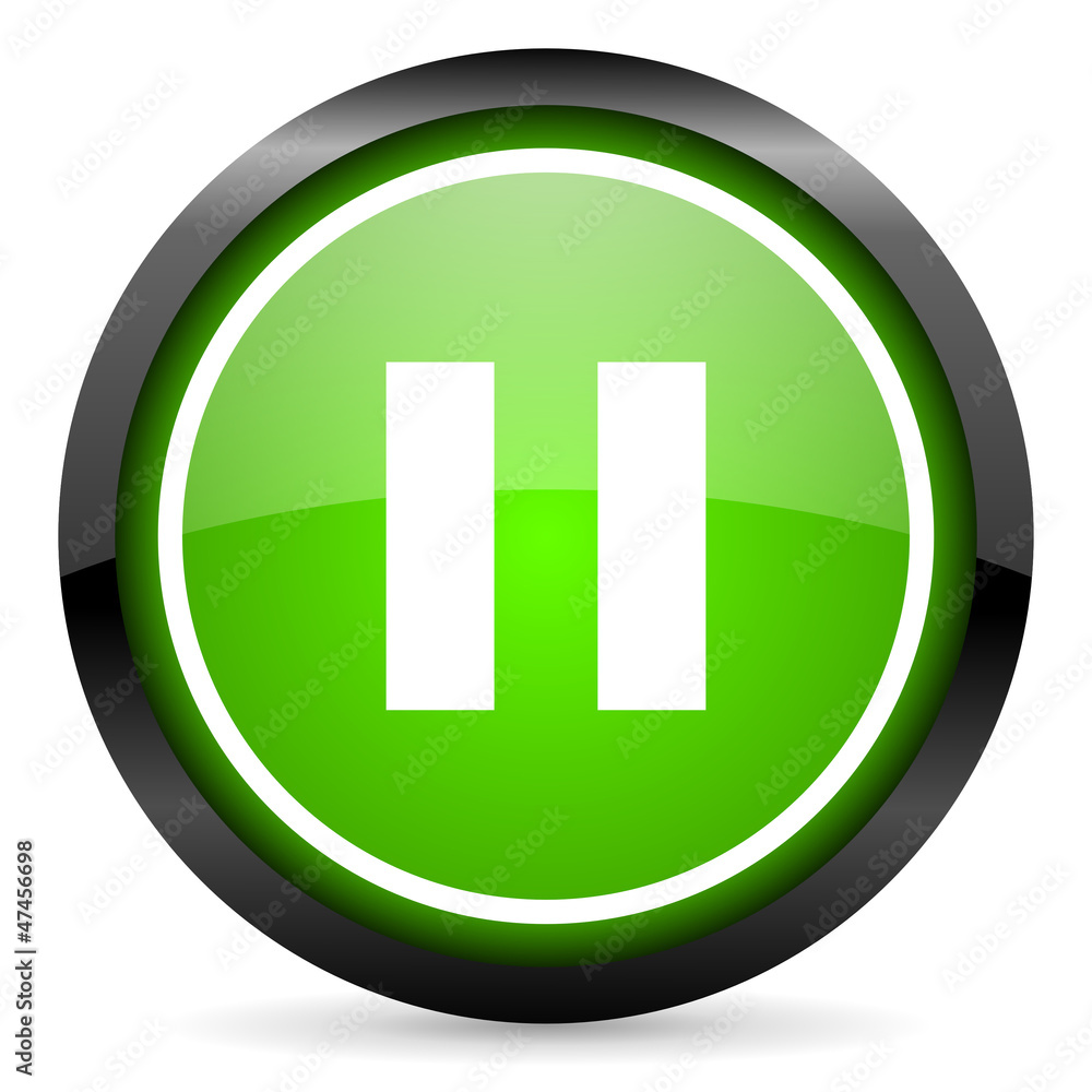 pause green glossy icon on white background pause green glossy icon on white background