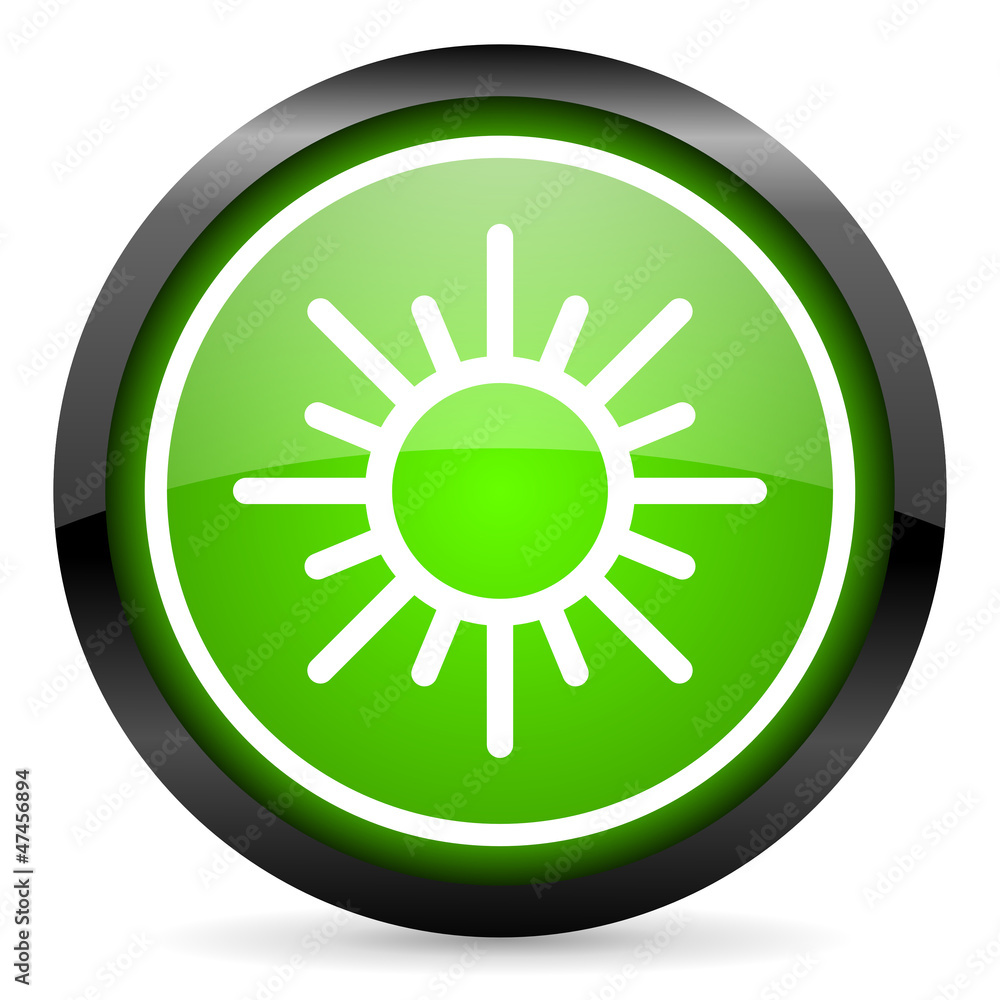 sun green glossy icon on white background