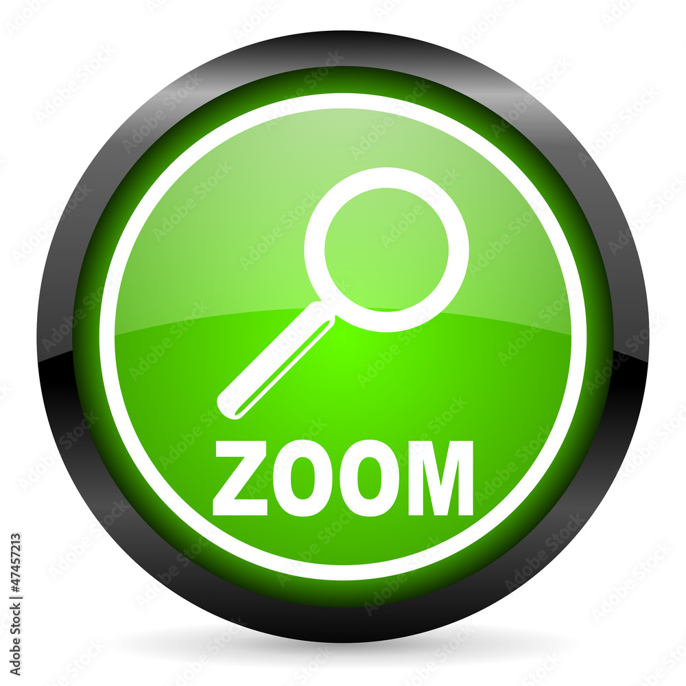 zoom green glossy icon on white background zoom green glossy icon on white background