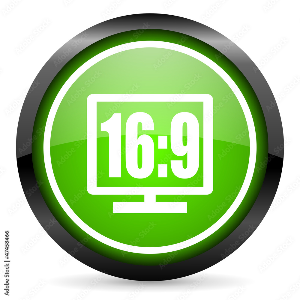 16 9 display green glossy icon on white background 16 9 display green glossy icon on white background