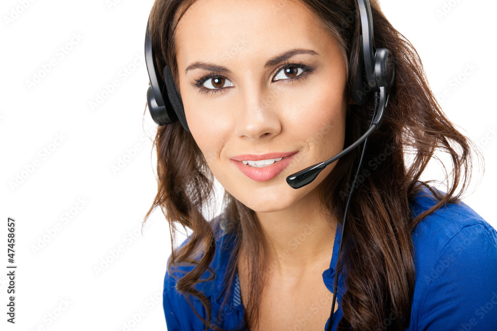 Support phone operator in headset, isolated Support phone operator in headset, isolated