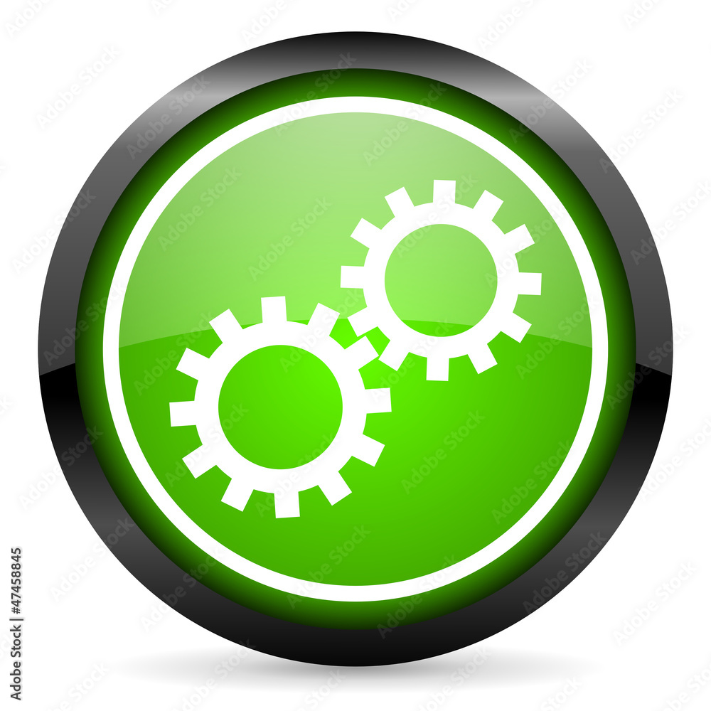 gears green glossy icon on white background gears green glossy icon on white background