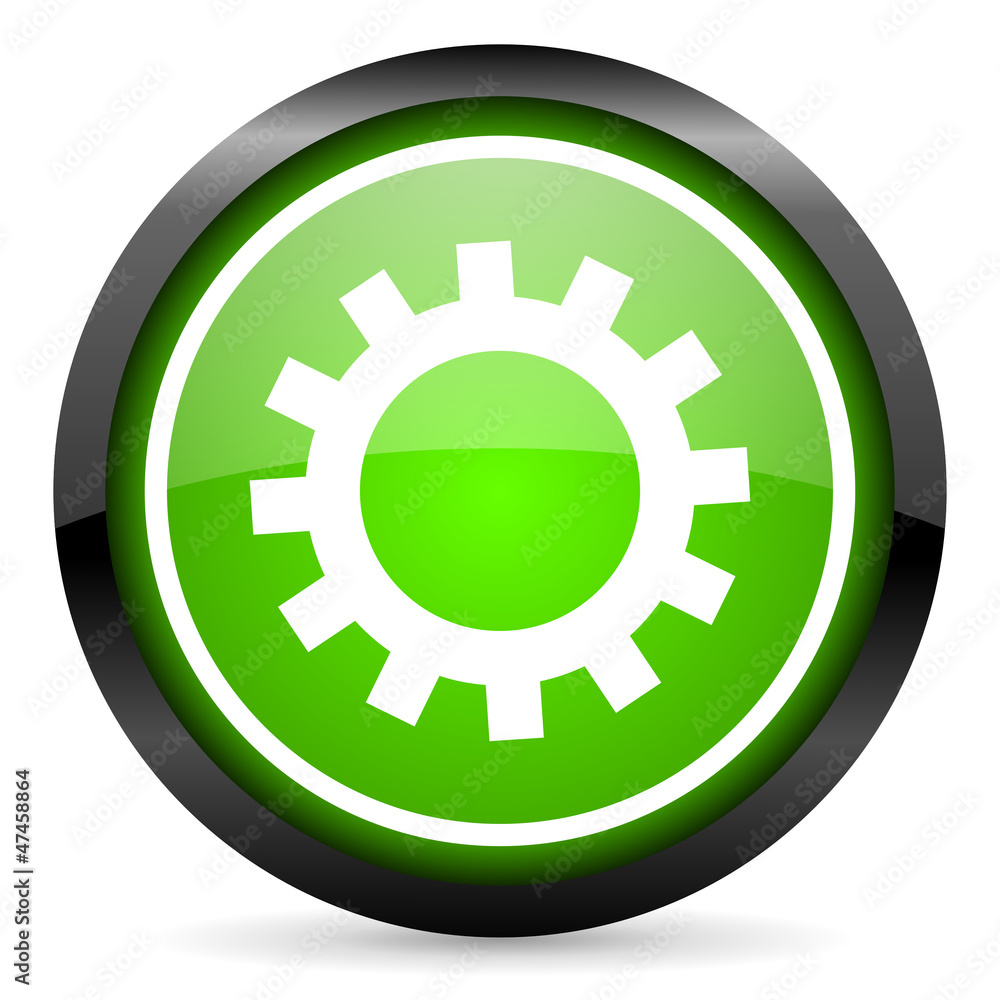 gears green glossy icon on white background gears green glossy icon on white background