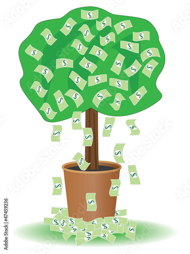 cash tree with falling dollars vector illustration