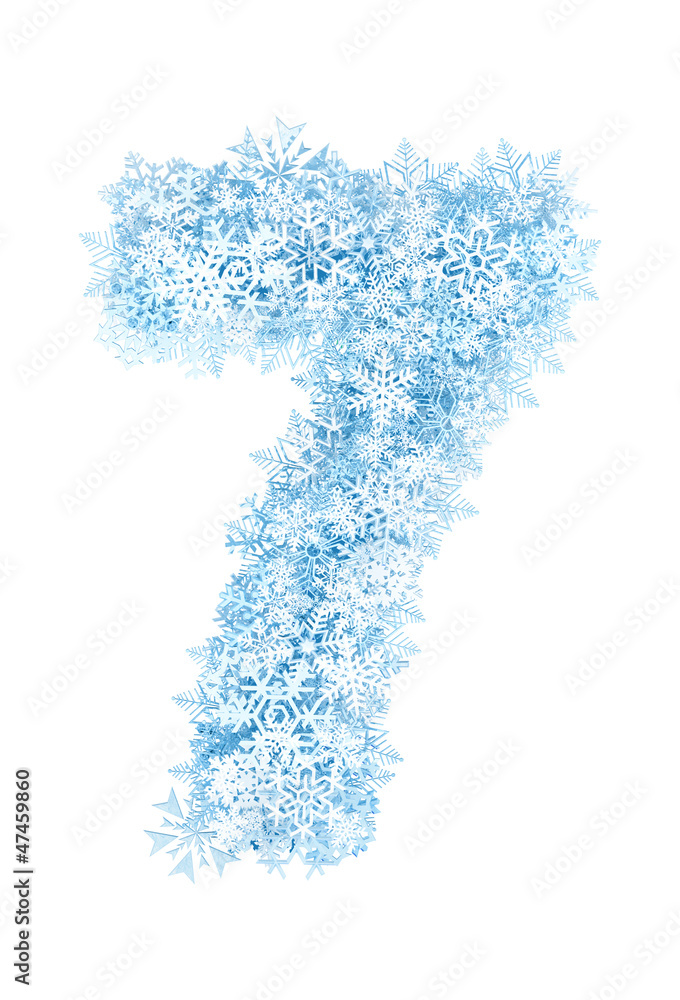 Number 7, frosty snowflakes