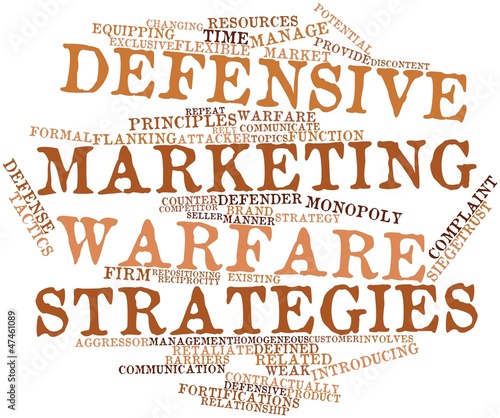 Tablou pe pânză Word cloud for Defensive marketing warfare strategies