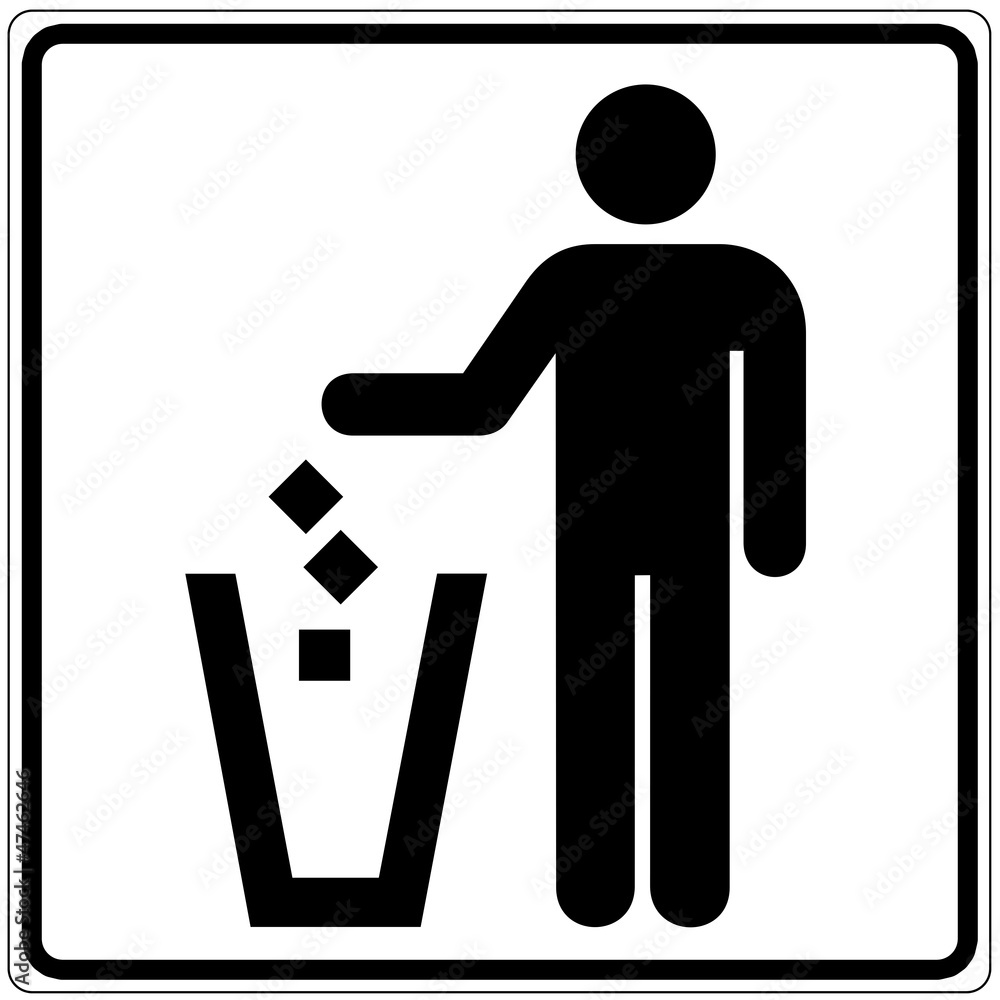 Schild weiß - Abfalleimer Schild weiß - Abfalleimer