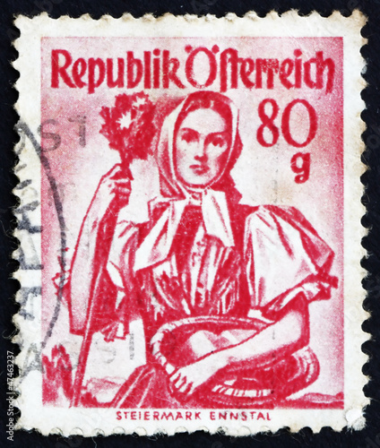 Postage stamp Austria 1949 Woman from Styria  Enns Valley