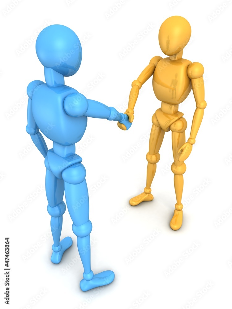 3d human figures handshaking on white background 3d human figures handshaking on white background