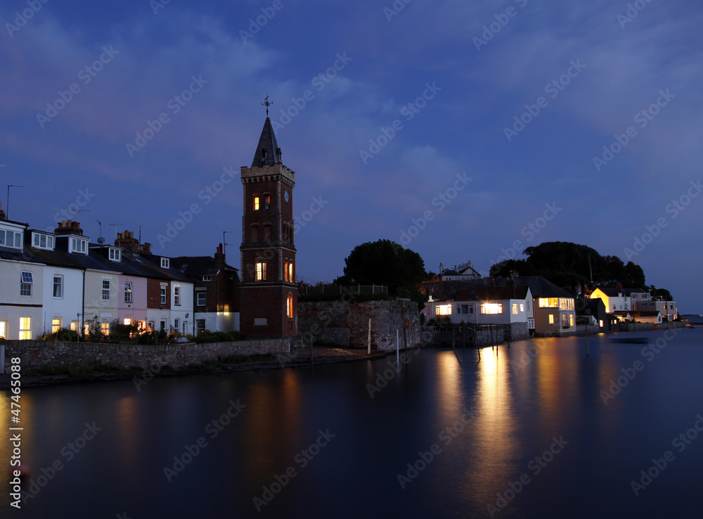 Church tower at twilight