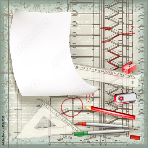 Architectural drawing in the process of correction. Eps10