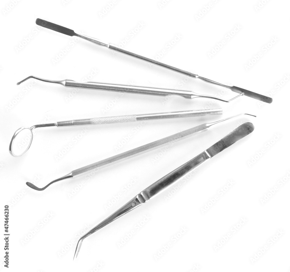 Set of dental tools for teeth care isolated on white Set of dental tools for teeth care isolated on white