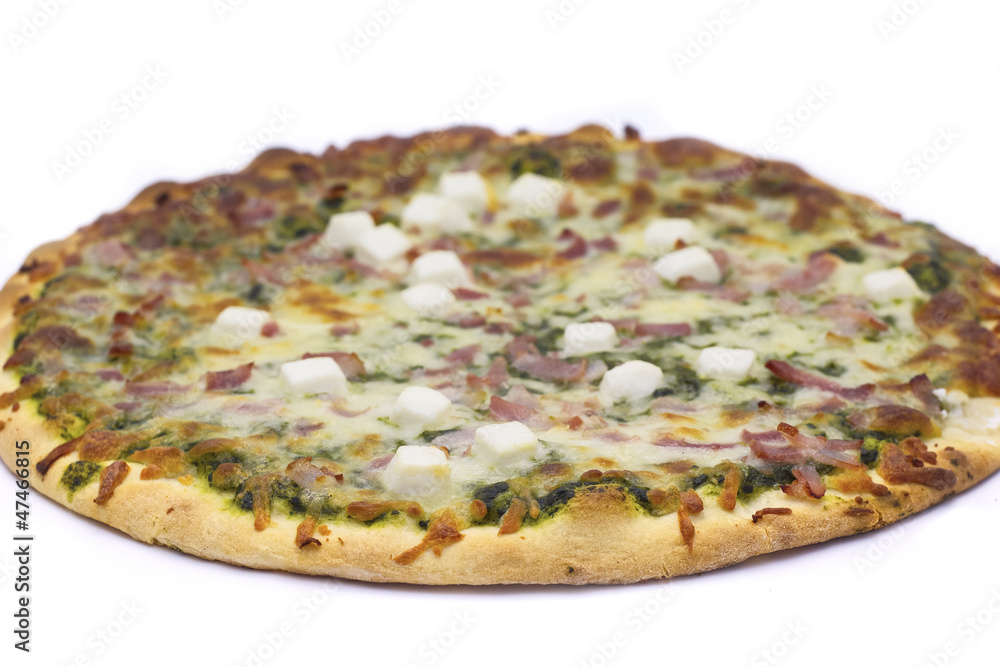 Pizza with spinach goat cheese and bacon