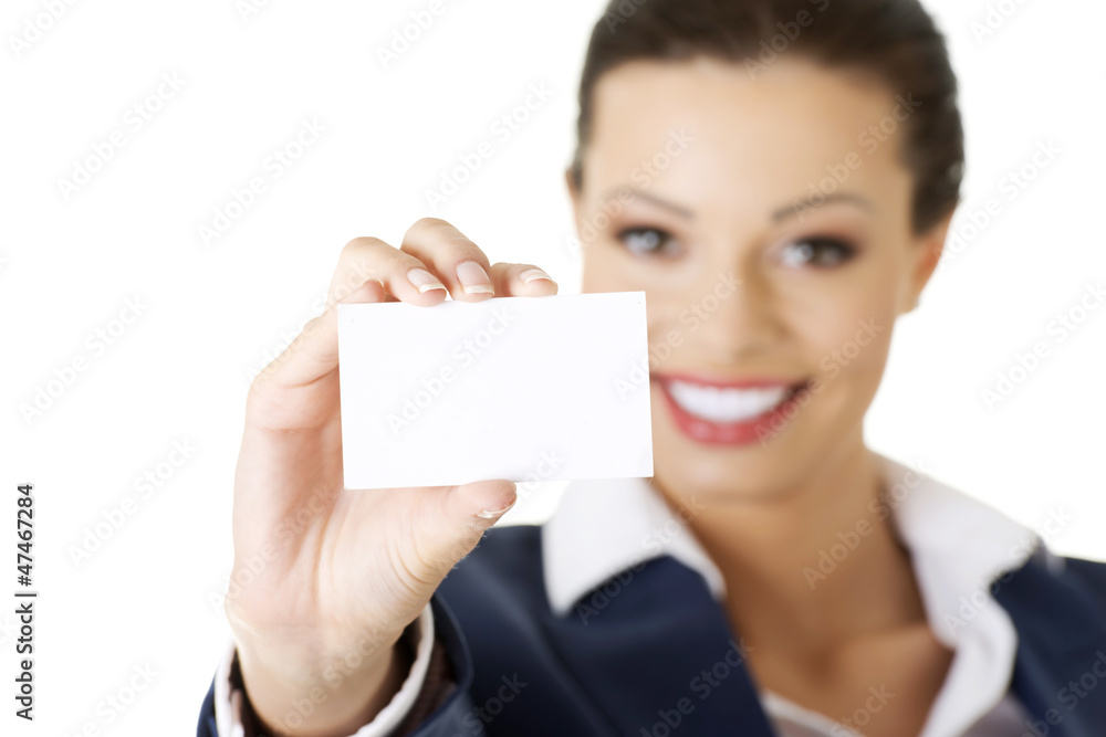 Beautiful smiling businesswoman with businesscard. Beautiful smiling businesswoman with businesscard.