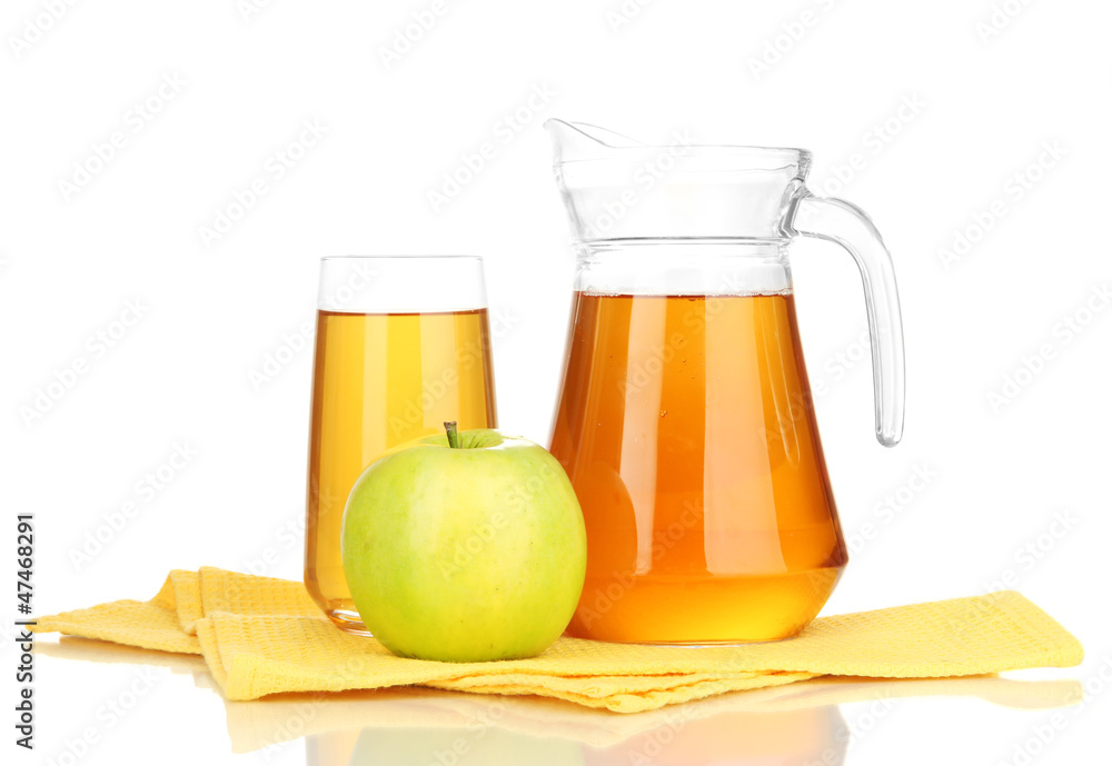 Full glass and jug of apple juice and apples isolted on white Full glass and jug of apple juice and apples isolted on white