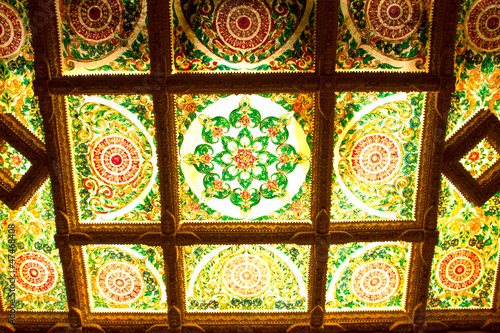 Thai Art decorative ceiling glass, Chaimongkol pagoda, Thailand