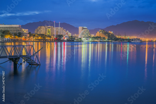Evening view on resort hotels ,Eilat, Israel