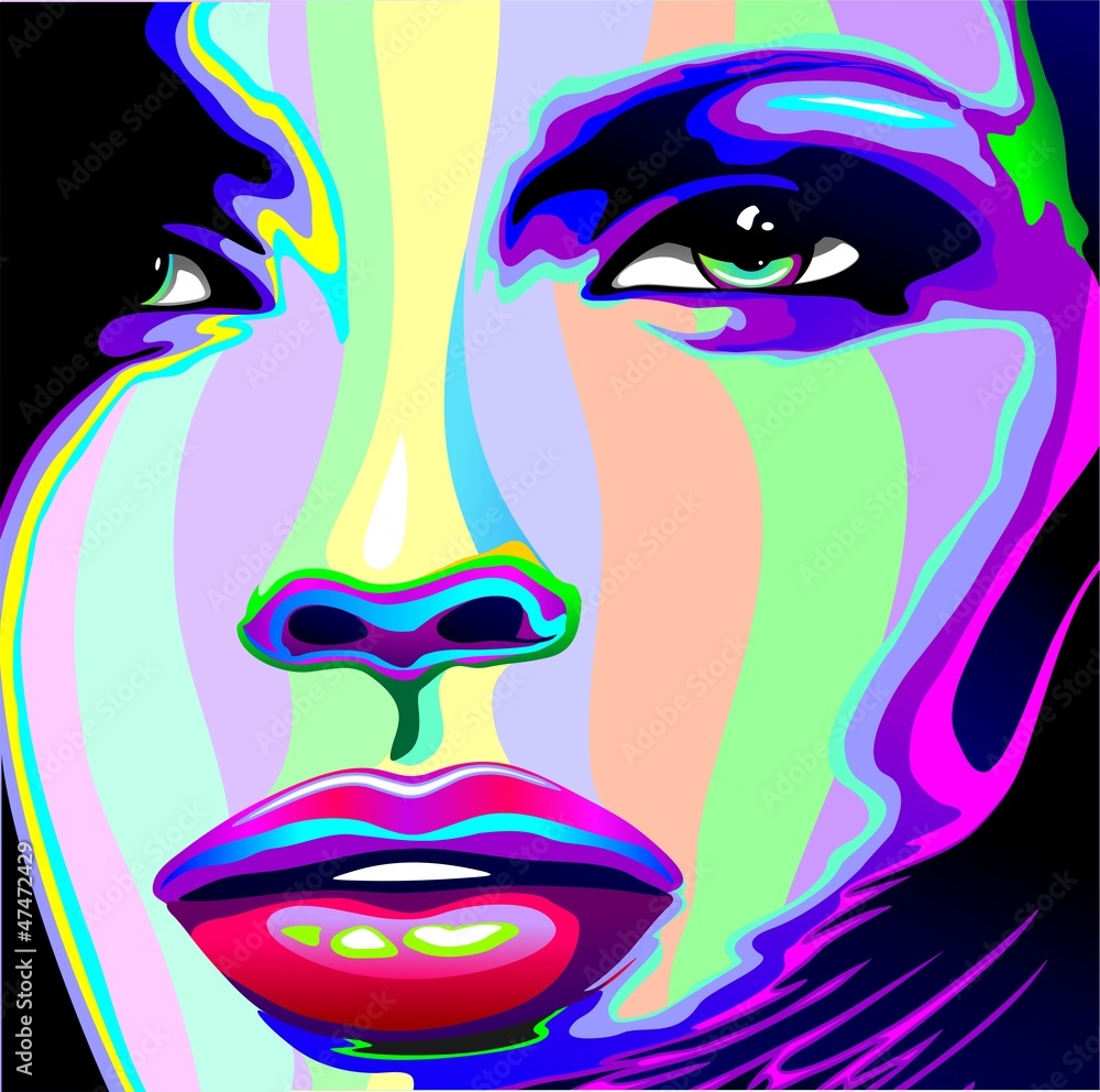 Naklejka premium Girl's Portrait Psychedelic Rainbow-Face Psychedelic Girl