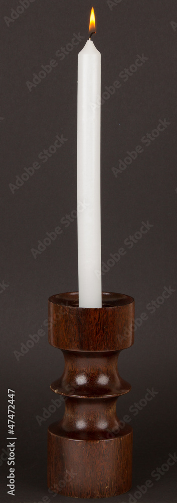 Φωτογραφία Old antique wooden candlestick candleholder with vintage candle