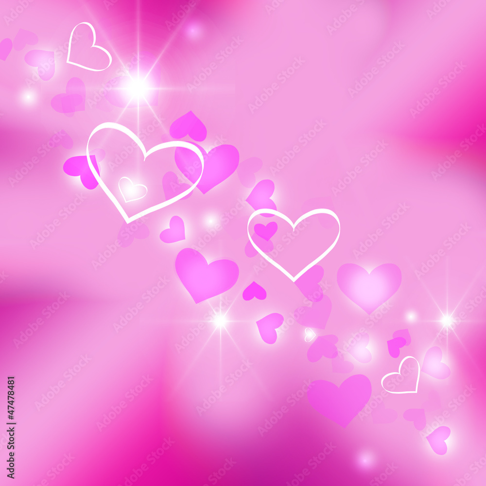 Background with hearts on pink