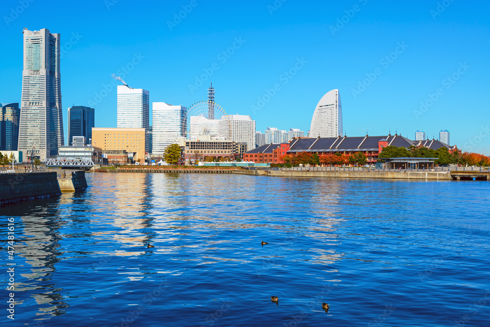 Naklejka premium Lower Minato-Mirai with Zo-No-Hana Park in Yokohama City, Japan.