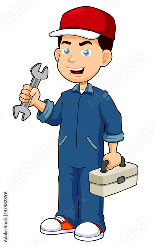 illustration of Cartoon serviceman holding tool box