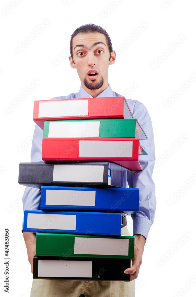 Businessman with lots of folders isolated on white Businessman with lots of folders isolated on white
