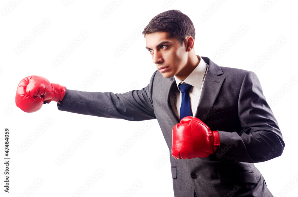 Businessman with boxing gloves on white Businessman with boxing gloves on white