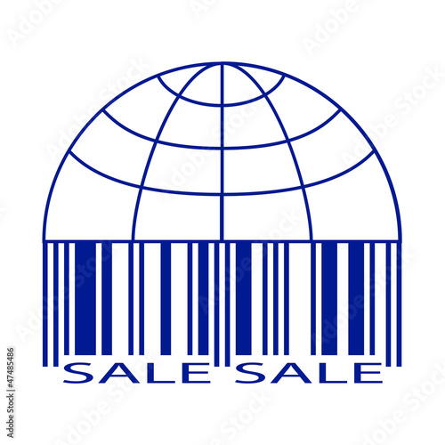 Sale label stylized as a globus and barcode.